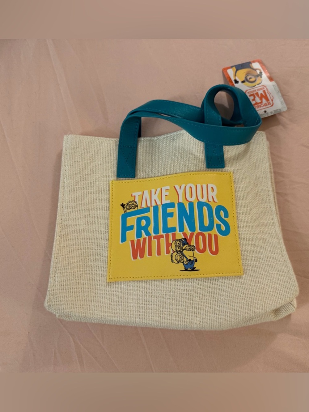Minions 'Take Your Friends With You' Canvas Tote Bag - Teal Handles